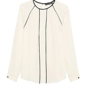 Banana Republic White Blouse with Navy Piping